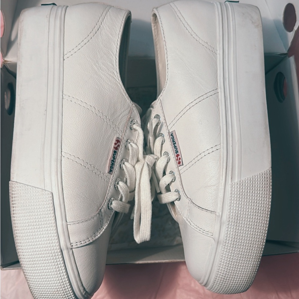 Superga platform leather white
